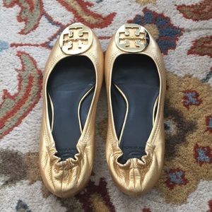 Tory Burch gold Reva flats